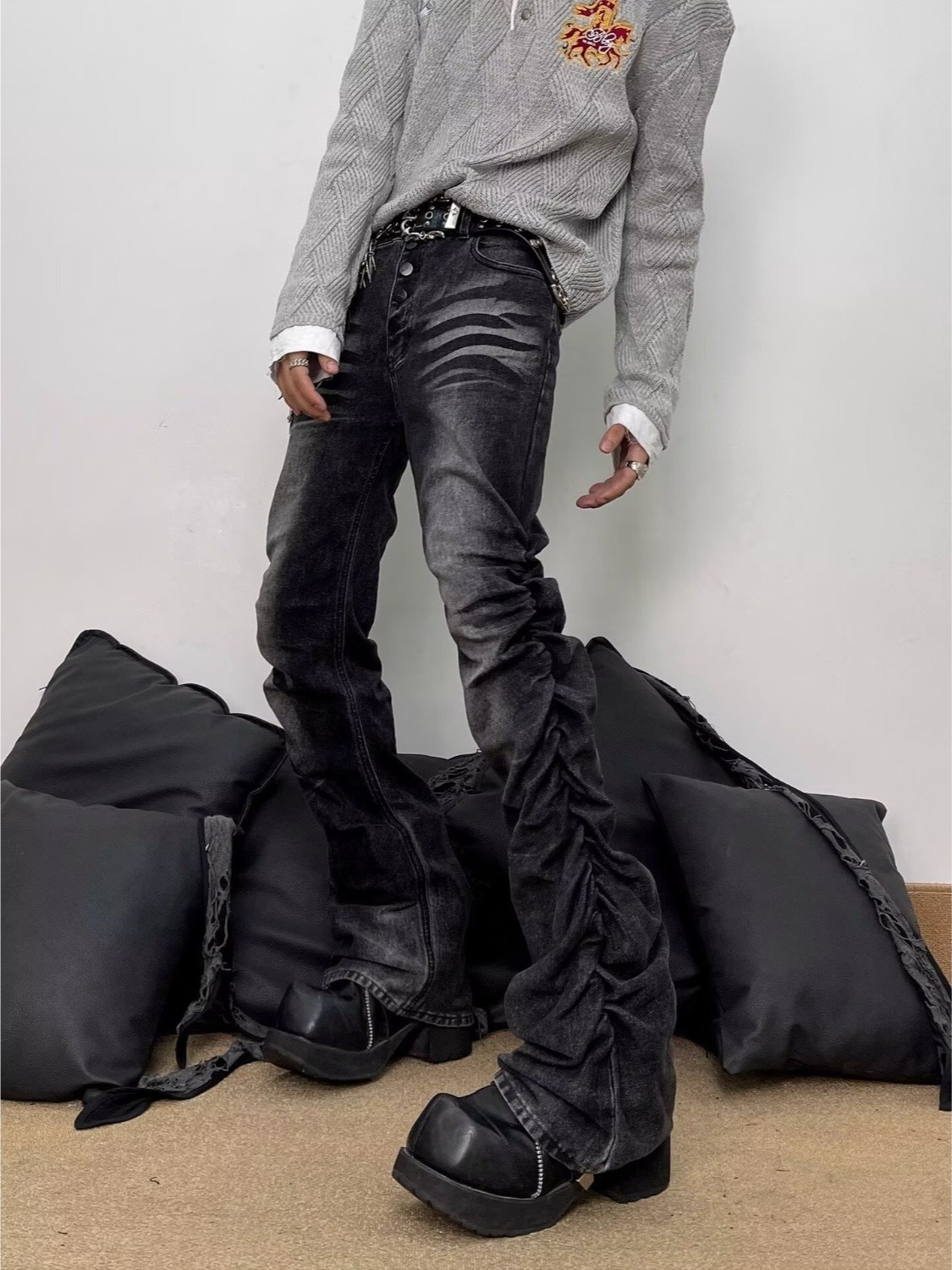 Streetwear Brand Denim - Gewaschene Schwarze Graue Herren Slim Straight